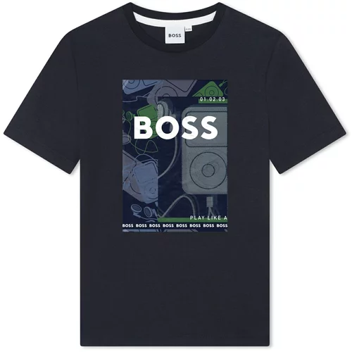 BOSS Kidswear Majica mornarska / svetlo siva / zelena / bela
