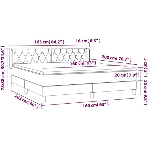  Krevet s oprugama i madracem plavi 160x200 cm od tkanine Slike