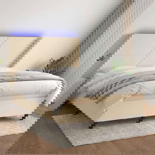  Box spring postelja z vzmetnico LED krem 140x190 cm blago, (20898979) Cene