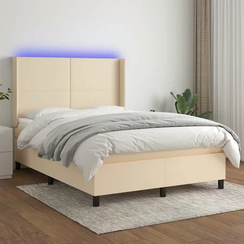  Box spring postelja z vzmetnico LED krem 140x190 cm blago, (20898979)