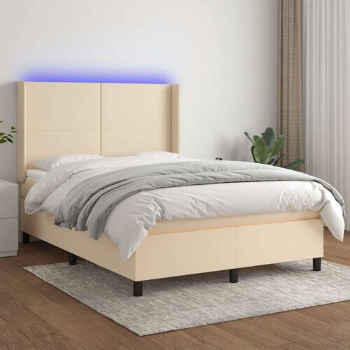  Box spring s madracem LED krem 140x190 cm od tkanine Slike