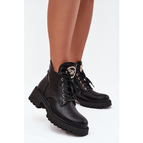 Boto Warm Ladies Ankle Boots with Gold Detail Black Kavirae Slike