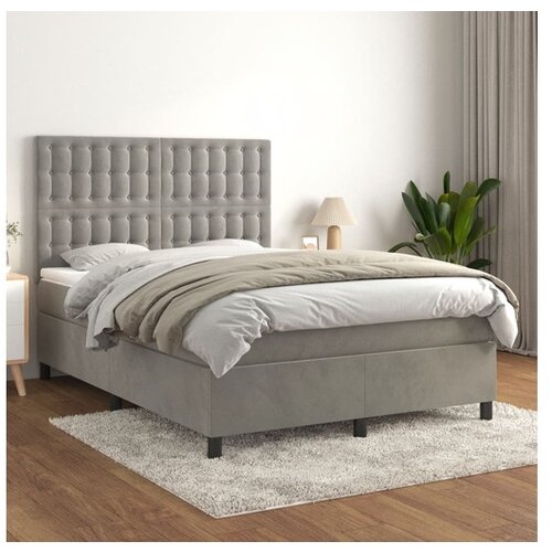  Box spring postelja z vzmetnico svetlo siva 140x200 cm žamet Cene