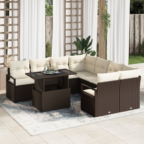 vidaXL 9-delni vrtni sofa set z blazinami rjava poli ratan Cene