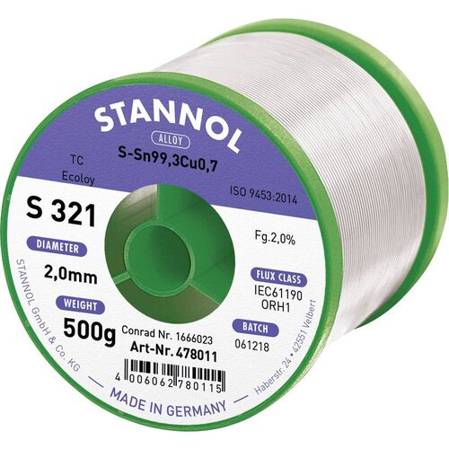 Stannol S321 2\,0% 2\,0MM SN99\,3CU0\,7CD 500G spajkalna žica\, neosvinčena neosvinčeni\, tuljava Sn99\,3Cu0\,7 ORH1 500 g 2 mm, (20395347) Cene