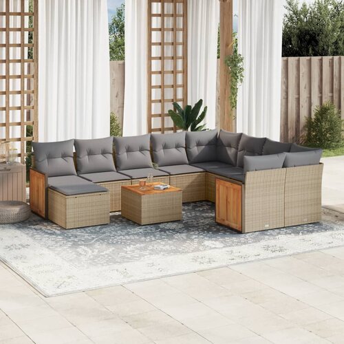 vidaXL 11-dijelni set vrtnih sofa od poliratana s jastucima bež Cijene
