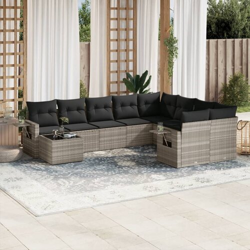 vidaXL 10-dijelni set vrtnih sofa poliratan s jastucima svijetlosivi Cijene