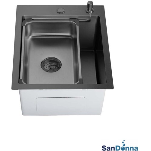 Sandonna Inox sudopera HD4050R Crna sa dozerom za deterdžent i korpicom 40x50cm Slike