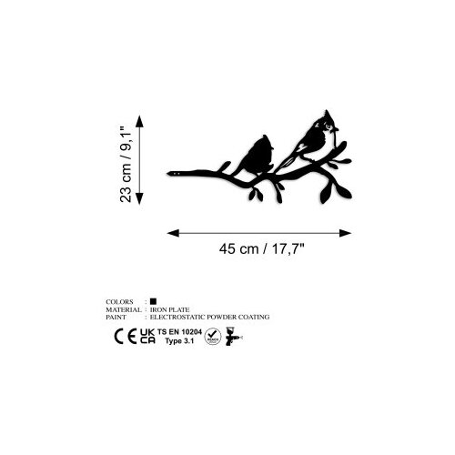 Wallxpert decorative object figura bird on the branch 07 black Slike