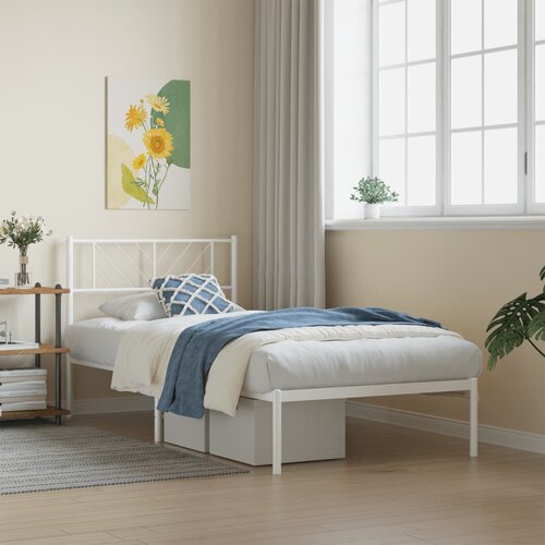 VidaXL Kovinski posteljni okvir z vzglavjem bel 90x200 cm Slike