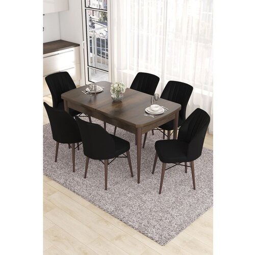 Hanah home Eva - Baroque, Black BaroqueBlack Extendable Dining Table & Chairs Set (7 Pieces) Cene