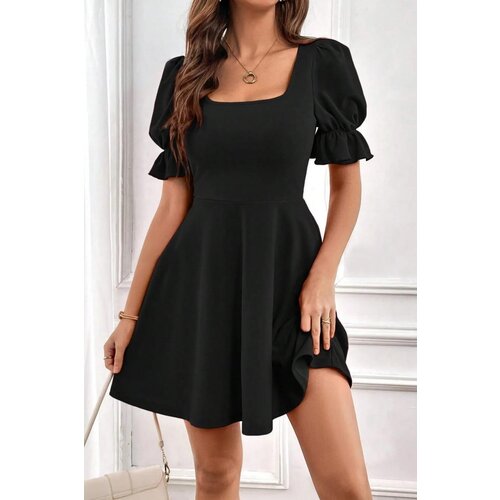 Dewberry 48753 Mini Size Balloon Sleeve Crepe Dress-BLACK Slike