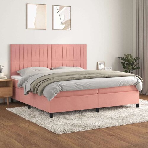  Box spring postelja z vzmetnico roza 200x200 cm žamet Slike