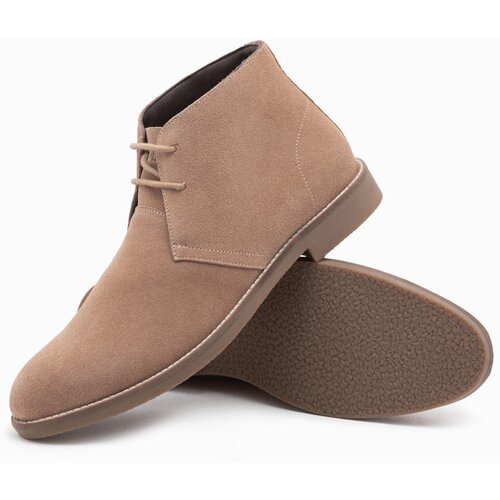 Ombre Men&amp;#039;s leather tied ankle boots - dark beige Slike
