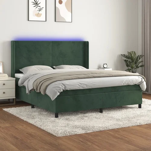  The Living Store Box spring postelja z vzmetnico LED tem. zelena 160x200cm žamet - Box Spring Postelja, (21457882)