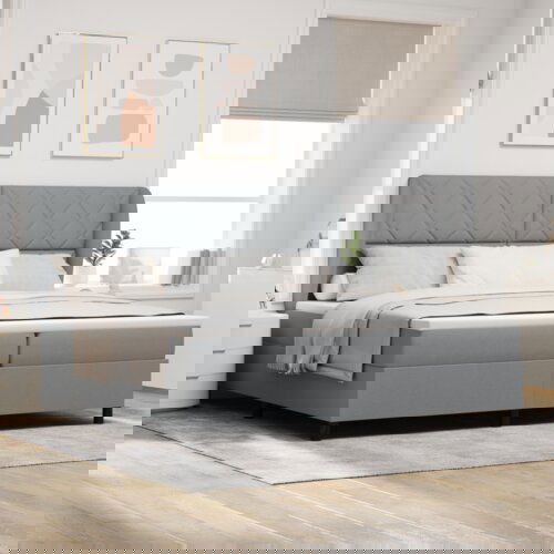 Box Spring Krevet s Madracem - Svjetlosiva 200x200 cm Tkanina Cijene