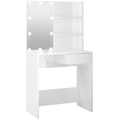 vidaXL Toaletna mizica z LED lučkami visok sijaj bela 74,5x40x141 cm Cene