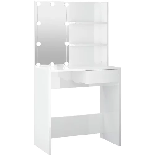 vidaXL toaletni stolić s led svjetlima sjajni bijeli 74,5x40x141 cm
