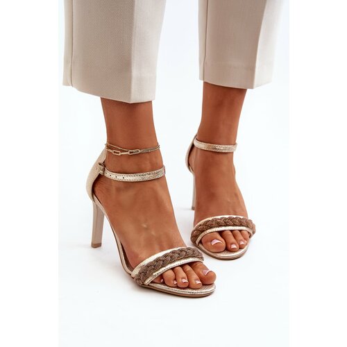 Kesi Zazoo Women's leather sandals with gold high heels Slike