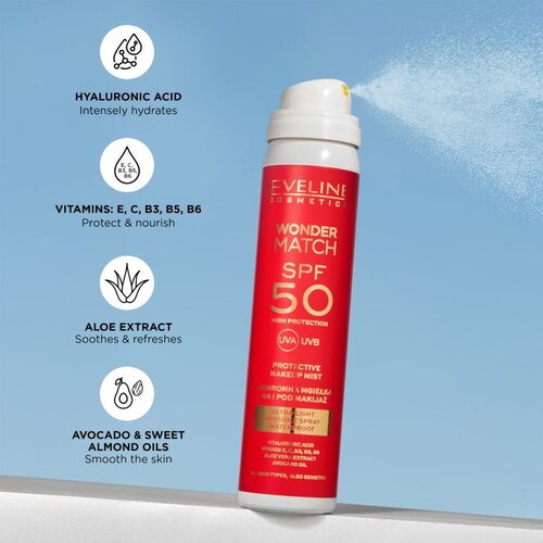 Eveline Cosmetics Wonder Match SPF 50 za&amp;scaron;čitna meglica SPF 50 75 ml Slike