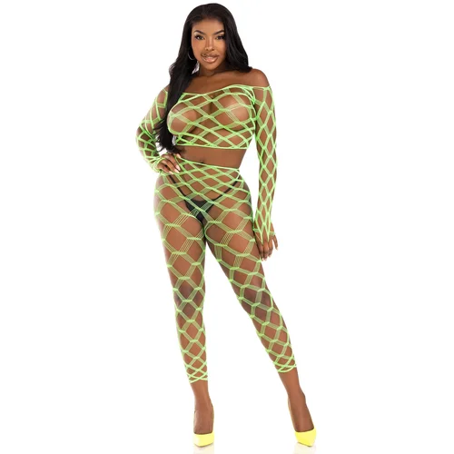 Leg Avenue Net Crop Top & Footless Tights 89325 Green