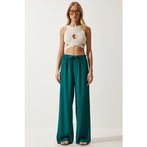  Women&amp;#039;s Emerald Green Flowy Knitted Palazzo Trousers Slike