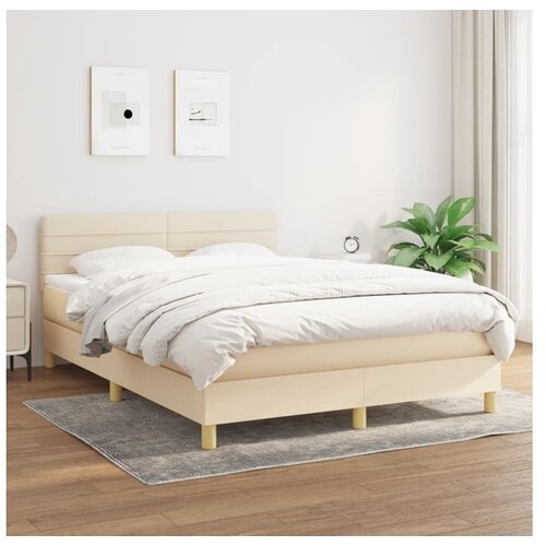 VidaXL Box spring postelja z vzmetnico krem 140x200 cm blago Slike