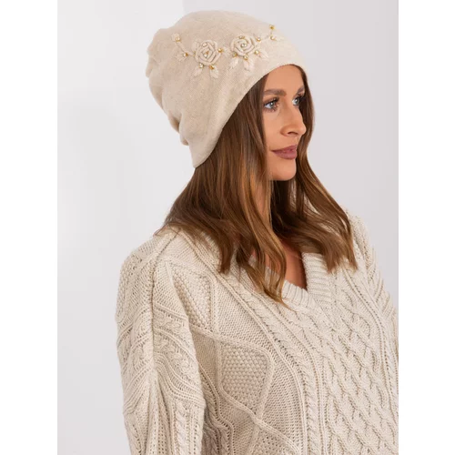 Fashion Hunters Beige knitted women's beanie