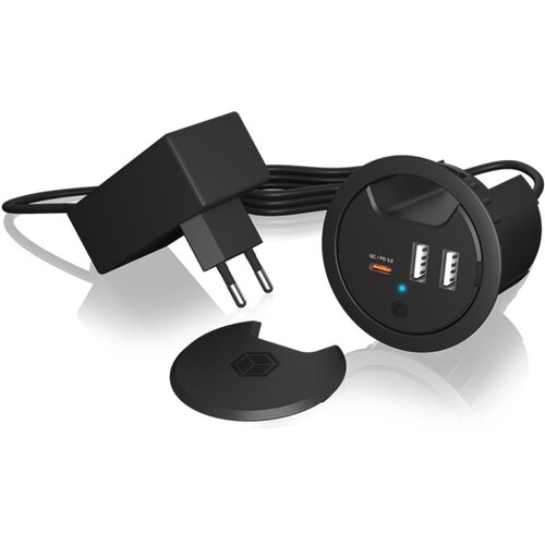 Icybox IB-HUB1407 vgradni mizni polnilnik USB z napajanjem in hitrim polnjenjem Cene