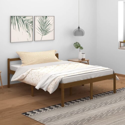 VidaXL posteljni okvir medeno rjav iz trdne borovine 150x200 cm 5FT Slike
