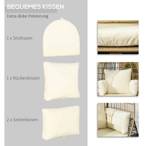  Pletena stolica u izgledu ratana mekani jastuci za sjedenje aluminijski okvir kaki + bež 105 x 90 x 148 cm Slike