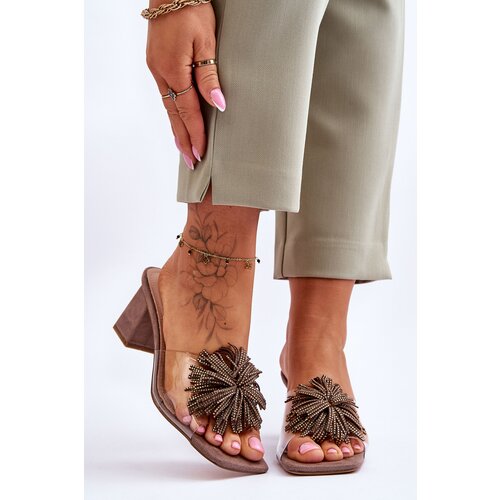 Kesi Fashionable transparent high heel slippers S.Barski KV-AP658-1 brown Slike