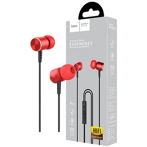 Hoco. M42 SLU&amp;Scaron;ALICE S MIKROFONOM, 3,5 MM, 1,2M, CRVENE Slike