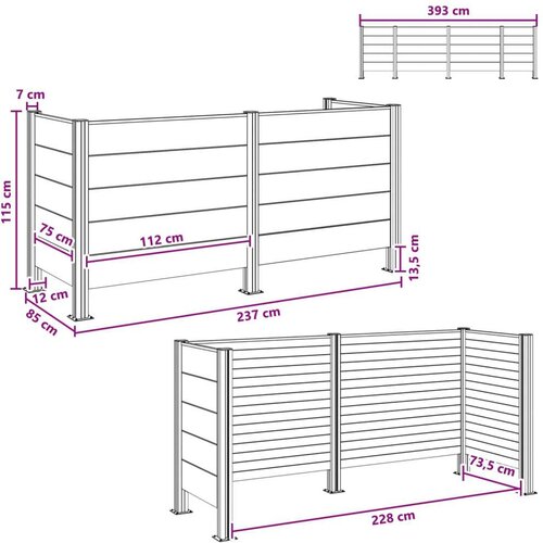 Ograda za kante za smeće Siva 237 x 85 x 115 cm Aluminij i WPC Slike