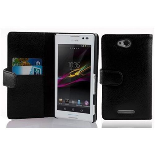 Cadorabo Ohi&scaron;je, združljivo z Sony Xperia C v oksid črna - Za&scaron;čitni ovitek iz teksturiranega umetnega usnja in žep za kartice, (20562728) Cene