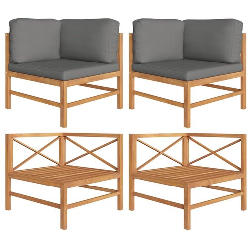 VidaXL Kotni kavči 2 kosa s temno sivimi blazinami trdna tikovina, (20661549) Slike