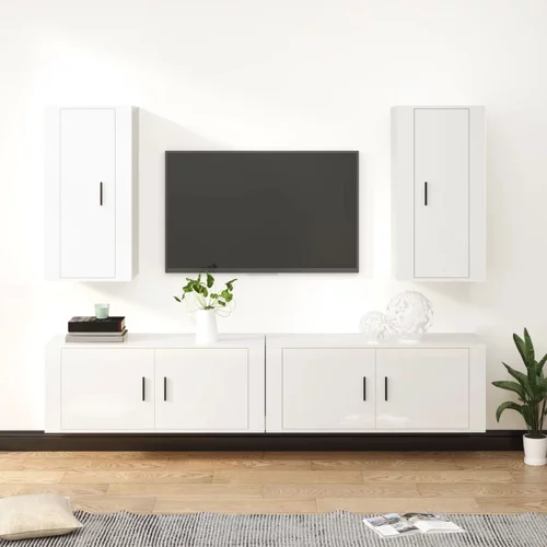 vidaXL 4-dijelni set TV ormarića sjajni bijeli drveni