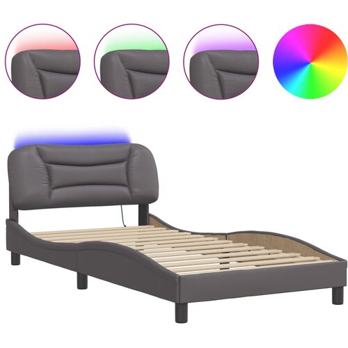 Maison Chic Posteljni okvir - Enojna postelja - Postelja za odrasle z LED lučkami siv 100x200 cm umetno usnje, (21697333) Cene