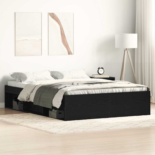 VidaXL Posteljni okvir brez vzmetnice črni hrast 120x190 cm inž. les Slike