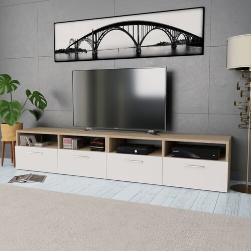 VidaXL TV omarica 2 kosa iverna plo&amp;scaron;ča 95x35x36 cm bele/hrast barve, (20914179) Slike
