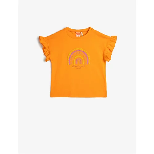 Koton T-Shirt Crew Neck Sleeveless Ruffle Printed