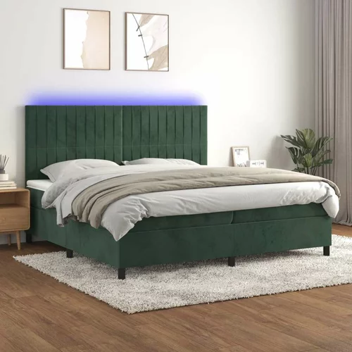  Box spring postelja z vzmetnico LED tem. zelena 200x200cm žamet, (20901732)