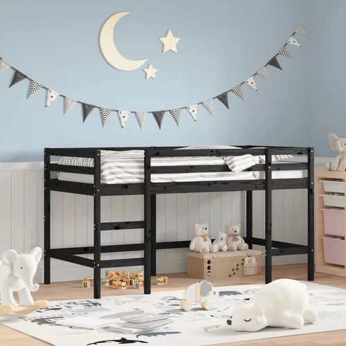 vidaXL Dječji krevet na kat s ljestvama crni 90x190cm masivna borovina