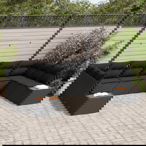  9-dijelni vrtni kauč set s jastučićima Crni Poliratan Akacija Cene