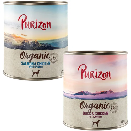 Purizon Ekonomično pakiranje Organic 12 x 800 g - Mješovito pakiranje: 6 x pačetina s piletinom, 6 x losos s piletinom