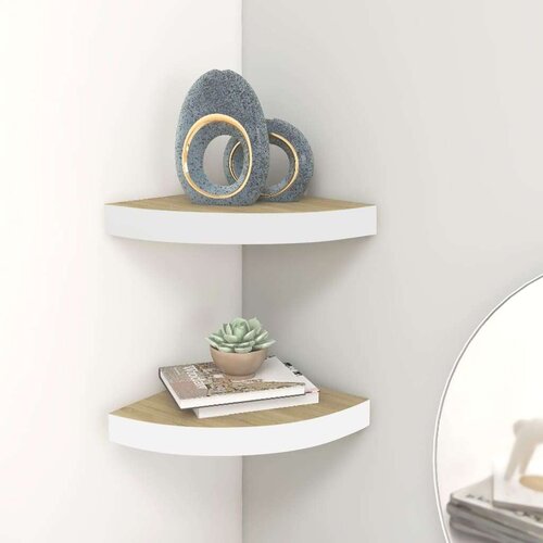 vidaXL Kutne zidne police 2 kom boja hrasta i bijele 25x25x3,8 cm MDF Cene
