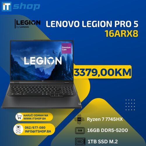 Lenovo Legion Pro 5 16ARX8, R7 7745HX, 32GB, 1TB, GeForce RTX&amp;trade; 4060 8GB GDDR6 Slike