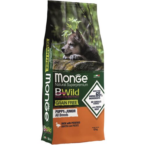 Monge bwild grain free puppy &amp;amp; junior dog duck - hrana za &amp;scaron;tence sa pačetinom (2,5kg i 12kg) 12kg Slike
