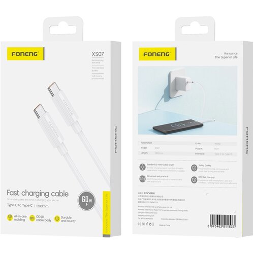 Foneng USB-C KABEL ZA PRENOSNIK IN TELEFON ŽIČNI 60 W PD 1 2 M HITER PRENOS, (5000334644) Cene