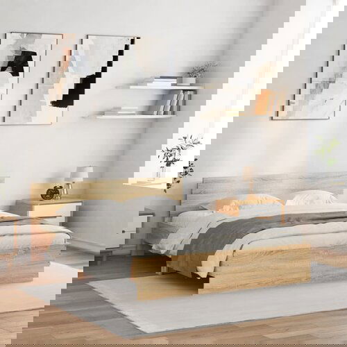  The Living Store Posteljni okvir z vzglavjem sonoma hrast 140x190 cm - Posteljni Okvir, (21530905) Cene